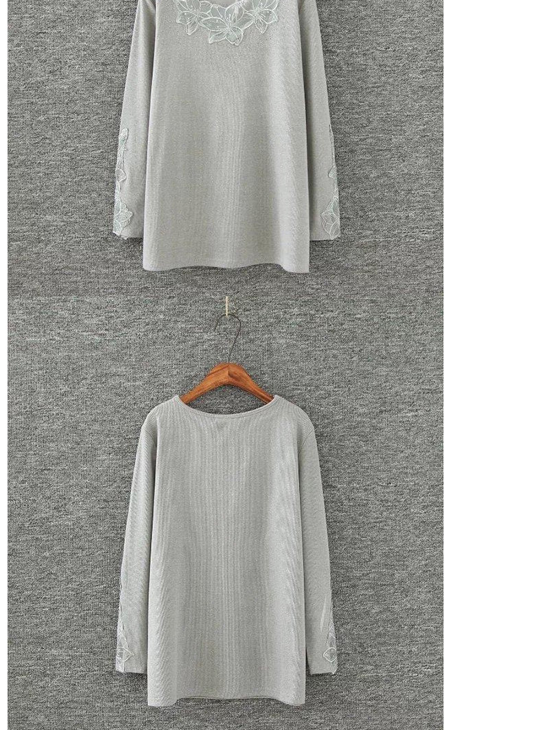 Fashion Light Gray Flowers Decorated Pure Color Blouse,Sweater