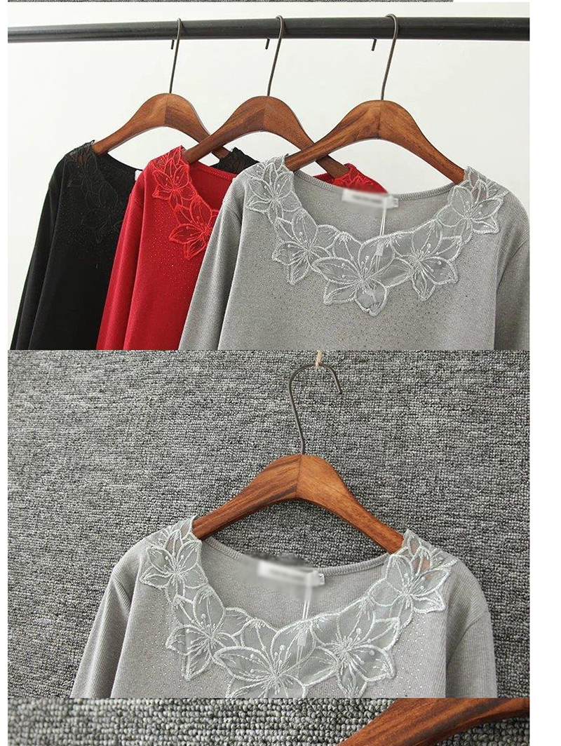Fashion Light Gray Flowers Decorated Pure Color Blouse,Sweater