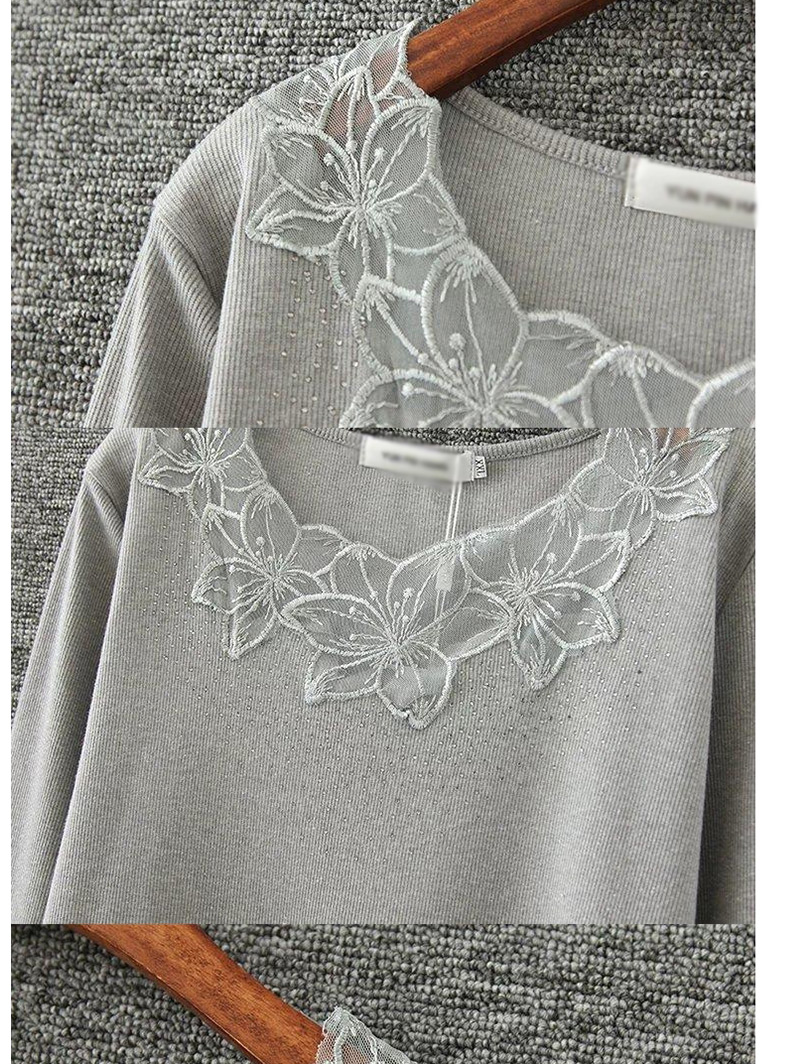 Fashion Black Flowers Decorated Pure Color Blouse,Sweater
