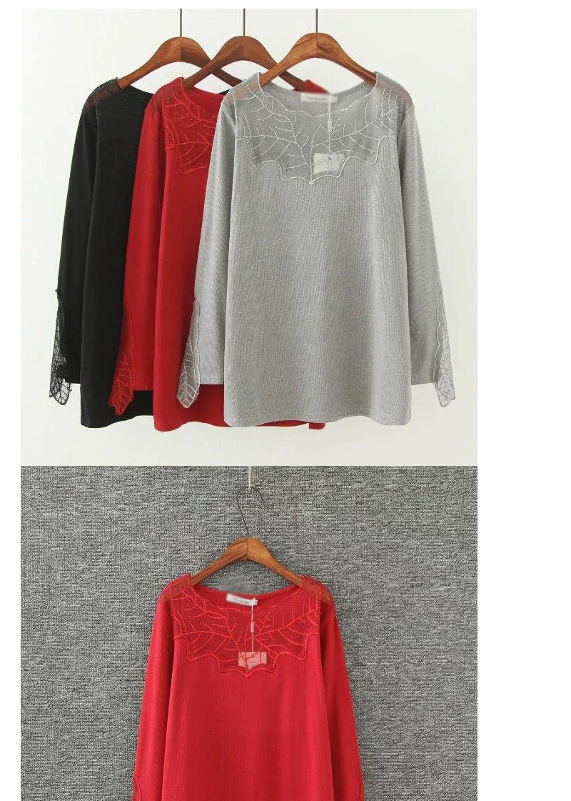 Fashion Red Tree Branches Decorated Pure Color Blouse,Sweater