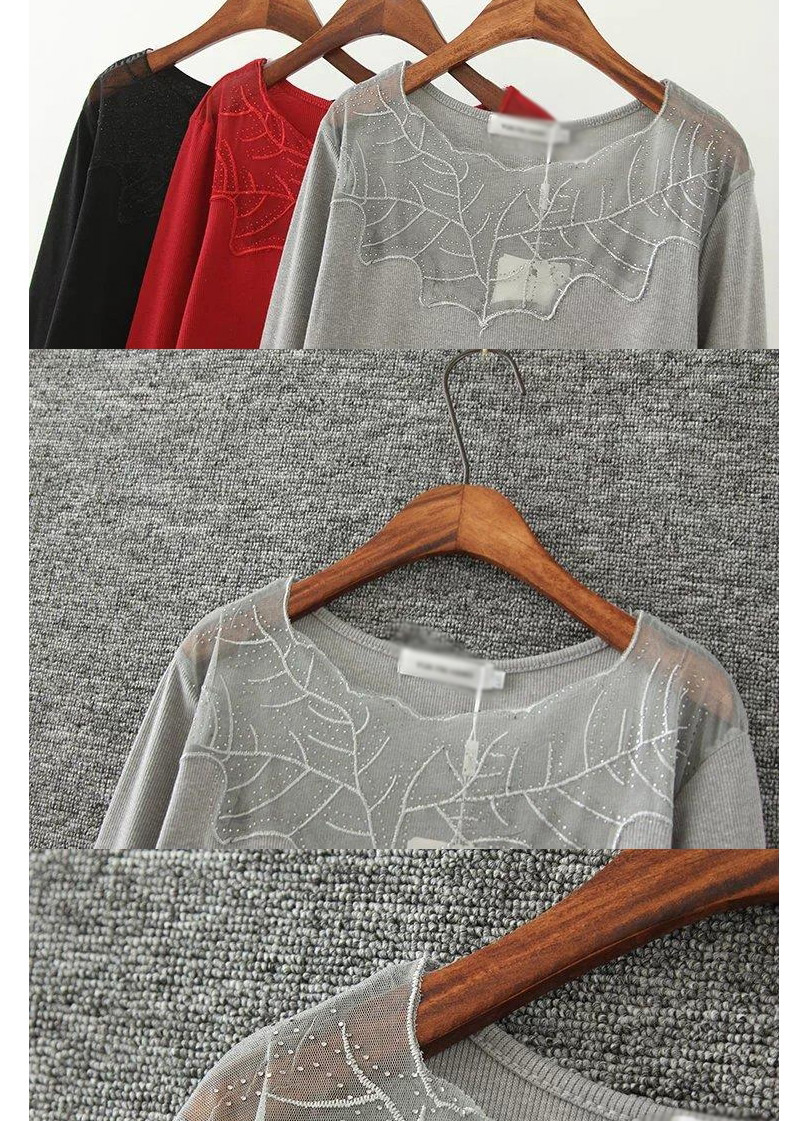 Fashion Light Gray Tree Branches Decorated Pure Color Blouse,Sweater
