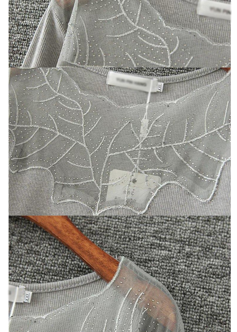 Fashion Light Gray Tree Branches Decorated Pure Color Blouse,Sweater