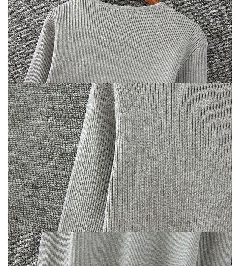 Fashion Light Gray V Neckline Design Pure Color Blouse,Sweater
