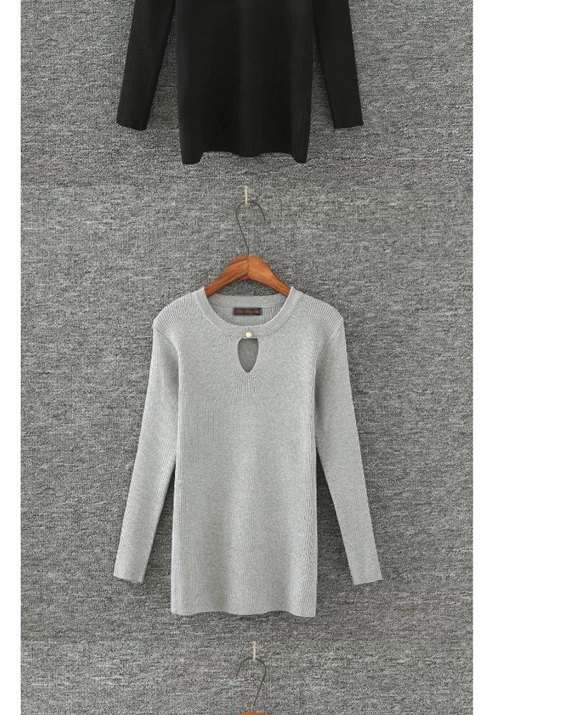 Fashion Black Pure Color Decorated Round Neckline Blouse,Sweater