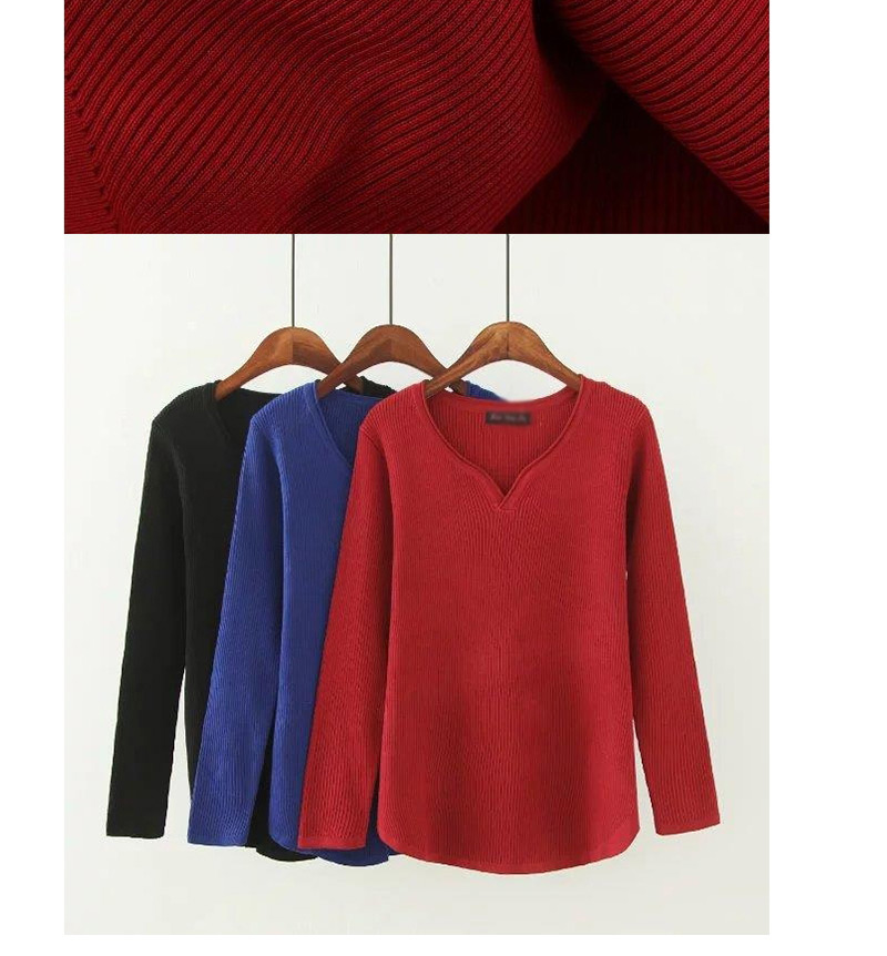 Fashion Sapphire Blue Heart Shape Neckline Design Pure Color Sweater,Sweater