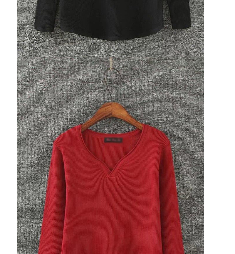Fashion Black Heart Shape Neckline Design Pure Color Sweater,Sweater