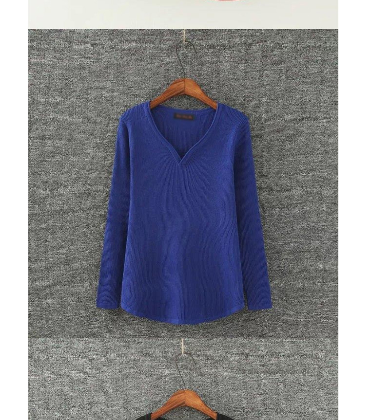 Fashion Sapphire Blue Heart Shape Neckline Design Pure Color Sweater,Sweater