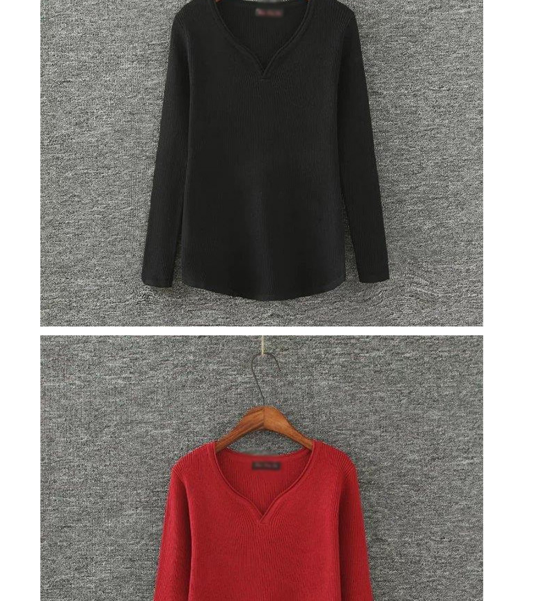 Fashion Red Heart Shape Neckline Design Pure Color Sweater,Sweater