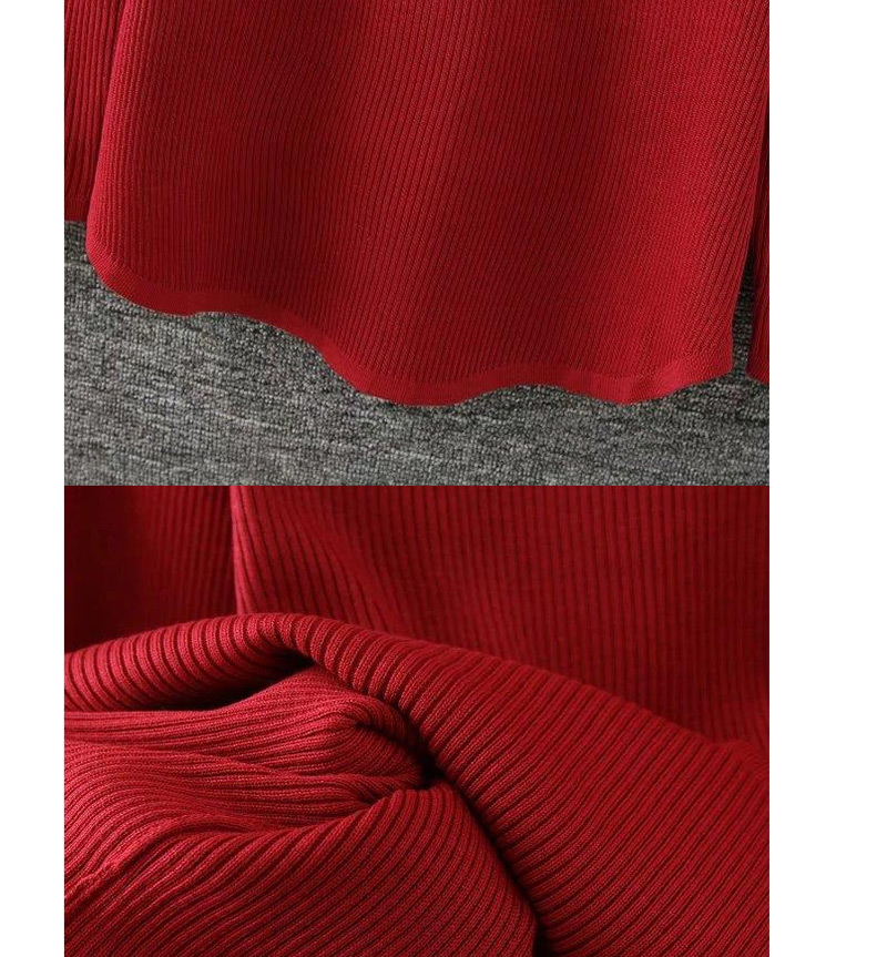 Fashion Red Heart Shape Neckline Design Pure Color Sweater,Sweater
