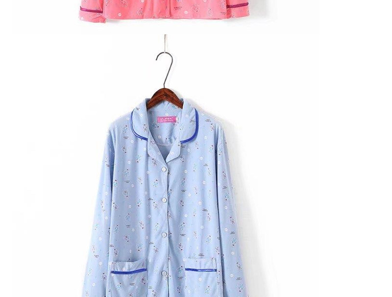 Fashion Blue Flower Pattern Decorate Simple Pajamas,CURVE SLEEP & LOUNGE