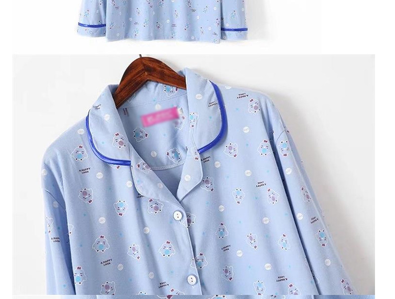 Fashion Blue Flower Pattern Decorate Simple Pajamas,CURVE SLEEP & LOUNGE