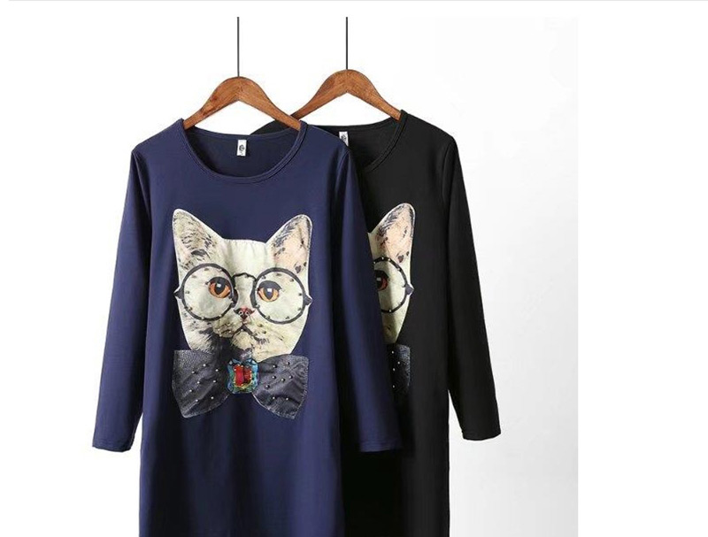 Fashion Black Cats Pattern Decorated Long Dress,Sweatshirts