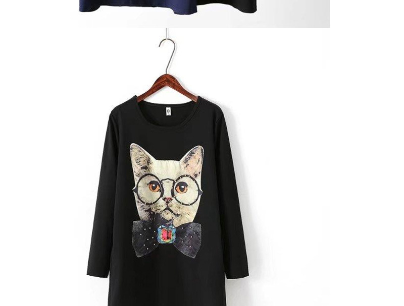 Fashion Black Cats Pattern Decorated Long Dress,Sweatshirts