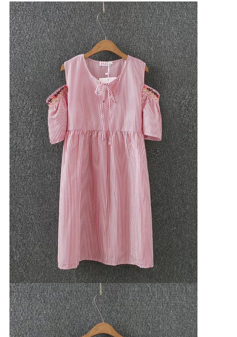 Fashion Pink Stripe Pattern Decorated Round Neckline Dress,Mini & Short Dresses