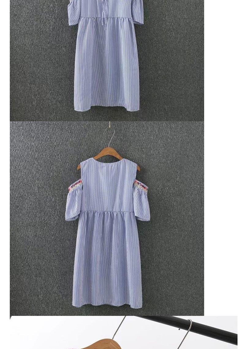 Fashion Blue Stripe Pattern Decorated Round Neckline Dress,Mini & Short Dresses