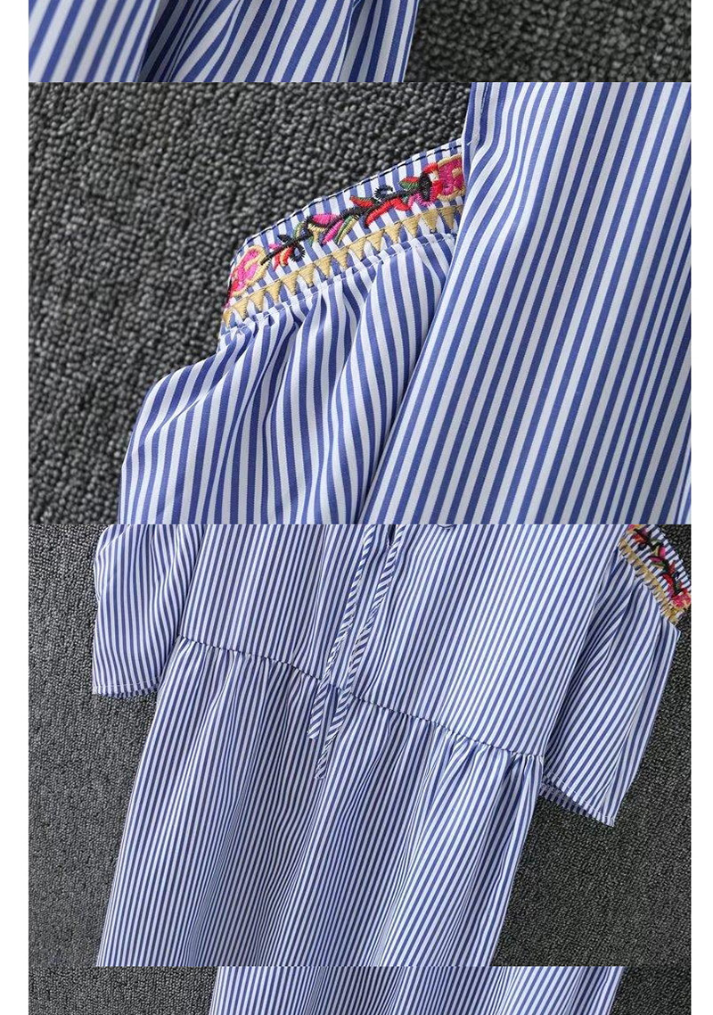 Fashion Blue Stripe Pattern Decorated Round Neckline Dress,Mini & Short Dresses