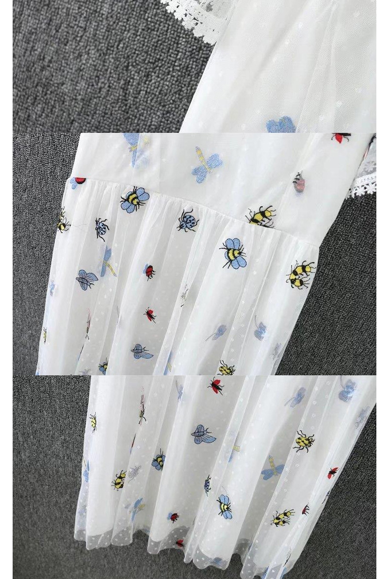 Fashion White Bee Pattern Decorated Double Layer Design Dress,Mini & Short Dresses
