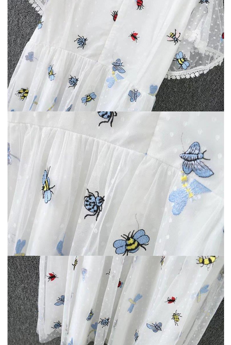 Fashion White Bee Pattern Decorated Double Layer Design Dress,Mini & Short Dresses