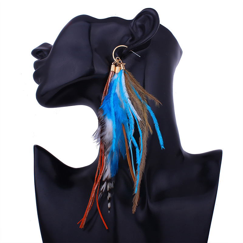 Fashion Blue Feather Pendant Decorated Simple Earrings,Drop Earrings