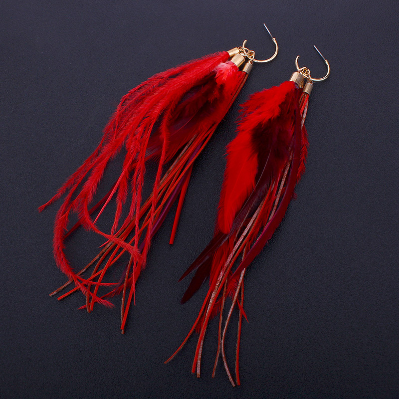 Fashion Red Feather Pendant Decorated Simple Earrings,Drop Earrings
