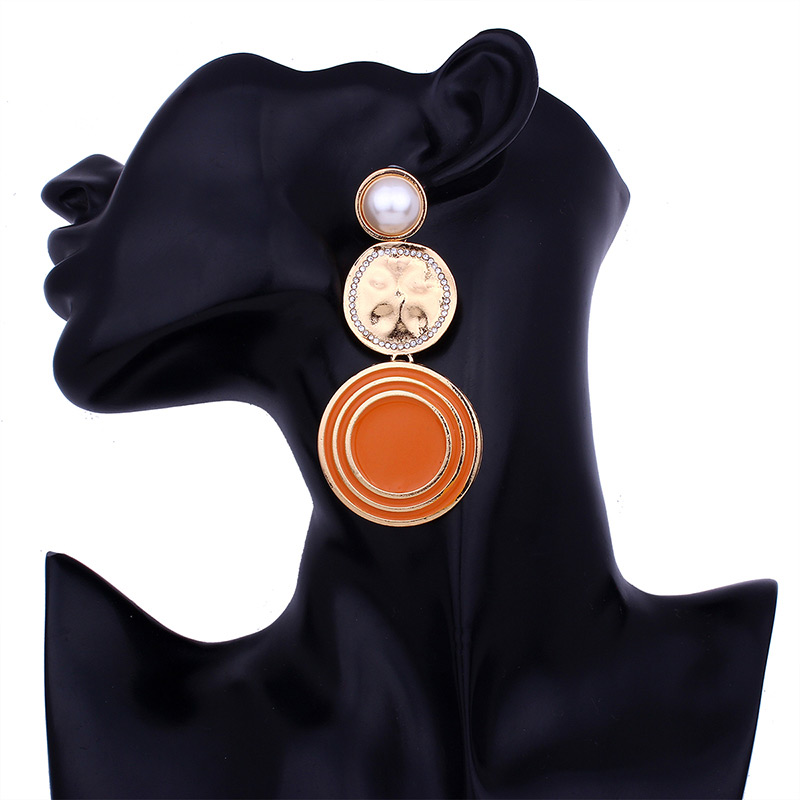 Fashion Orange Round Shape Decorated Long Pearl Earrings,Drop Earrings