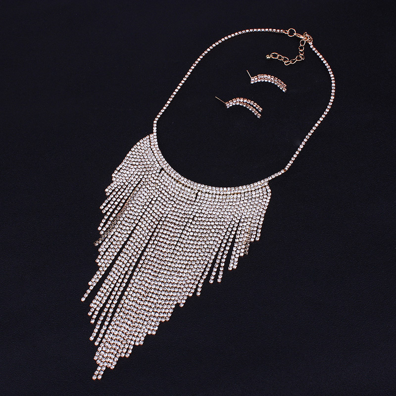 Fashion Silver Color Full Diamond Decorated Tassel Jewelry Sets,Jewelry Sets
