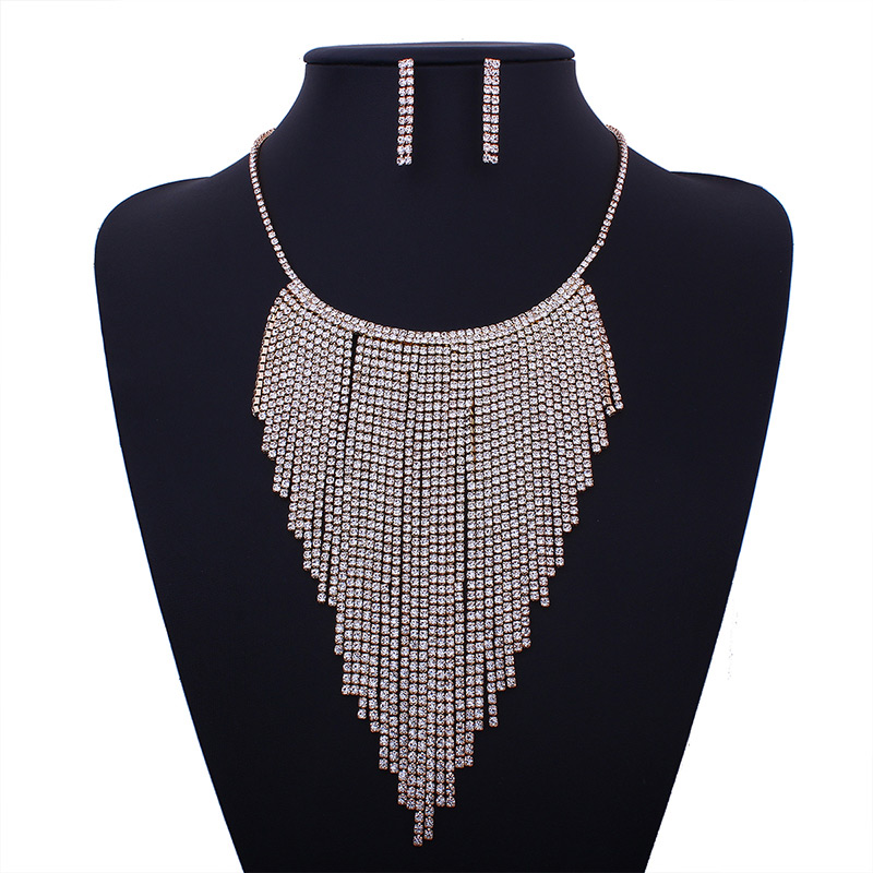 Fashion Silver Color Full Diamond Decorated Tassel Jewelry Sets,Jewelry Sets