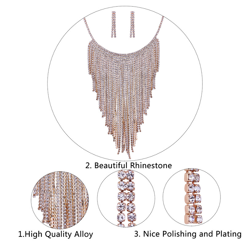 Fashion Gold Color Full Diamond Decorated Tassel Jewelry Sets,Jewelry Sets