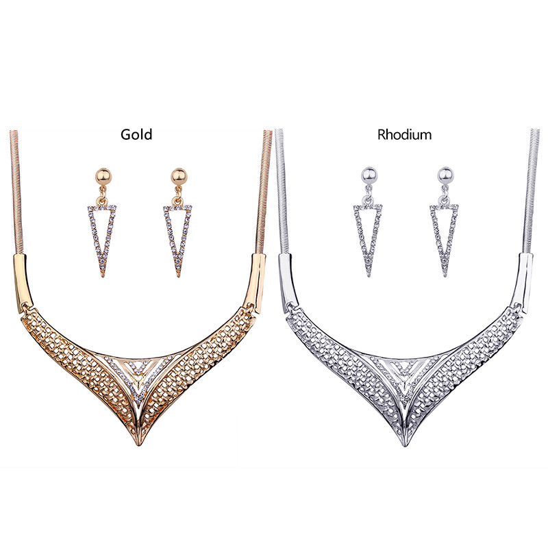 Fashion Gold Color Diamond Decorated Triangle Shape Jewelry Sets,Jewelry Sets