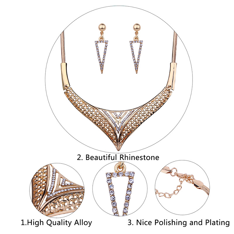 Fashion Silver Color Diamond Decorated Triangle Shape Jewelry Sets,Jewelry Sets