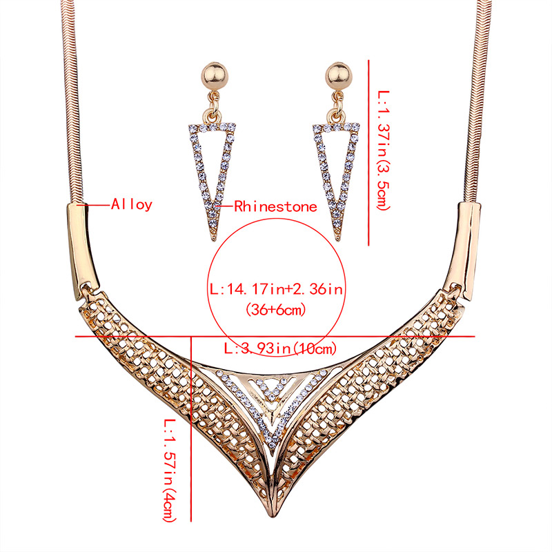 Fashion Gold Color Diamond Decorated Triangle Shape Jewelry Sets,Jewelry Sets