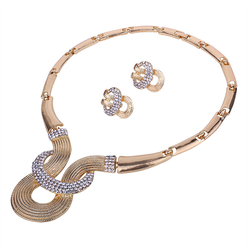 Fashion Gold Color Diamond Decorated Geometric Shape Jewelry Sets,Jewelry Sets