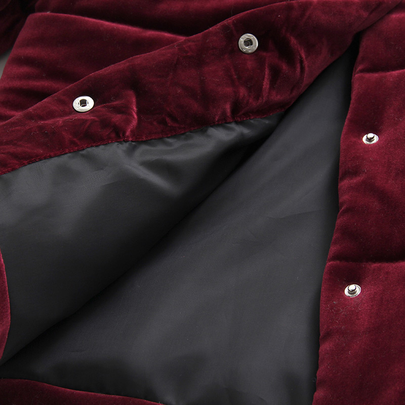 Fashion Claret Red Pure Color Decorated Thicken Padded Clothes,Coat-Jacket