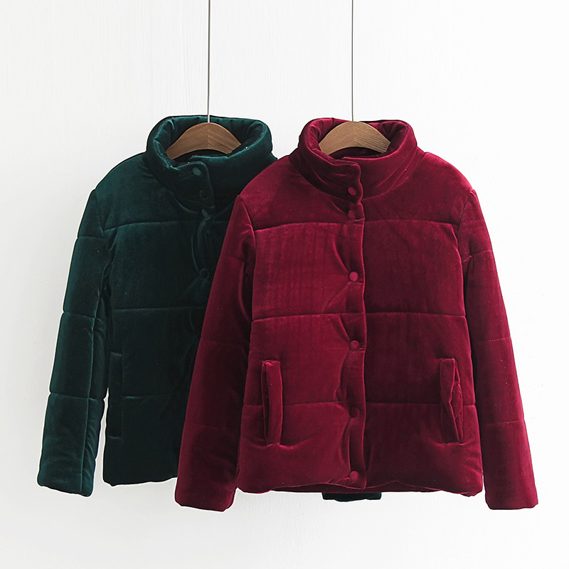 Fashion Claret Red Pure Color Decorated Thicken Padded Clothes,Coat-Jacket