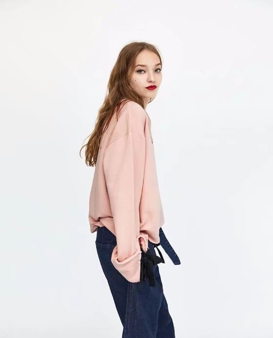 Fashion Pink Bowknot Decorated Long Sleeves Blouse,Tank Tops & Camis