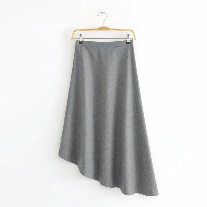 Fashion Gray Buttons Decorated Pure Color Asymmetric Skirt,Skirts
