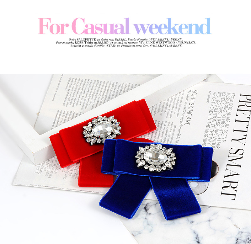 Trendy Red Diamond Decorated Bowknot Brooch,Korean Brooches