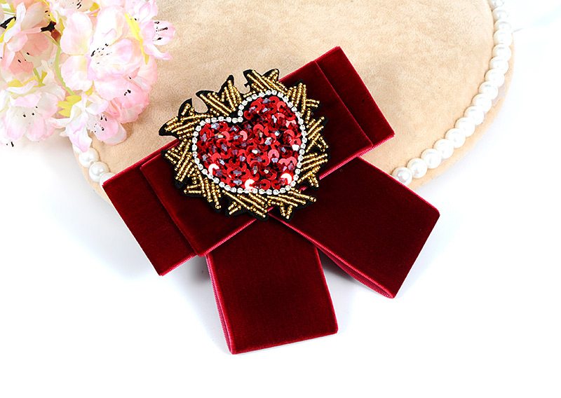 Trendy Claret Red Heart Shape Decorated Bowknot Brooch,Korean Brooches