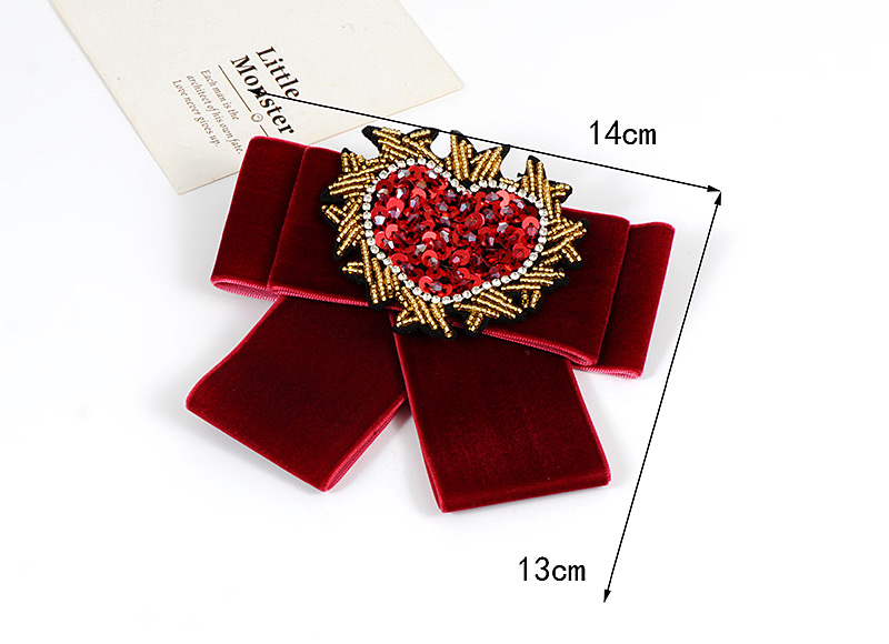 Trendy Claret Red Heart Shape Decorated Bowknot Brooch,Korean Brooches