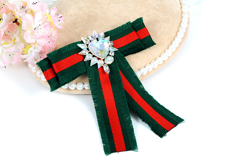 Trendy Green Stripe Pattern Decorated Bowknot Brooch,Korean Brooches