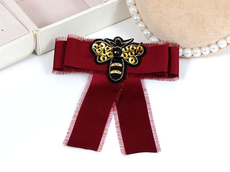 Trendy Claret Red Bee Shape Decorated Bowknot Brooch,Korean Brooches