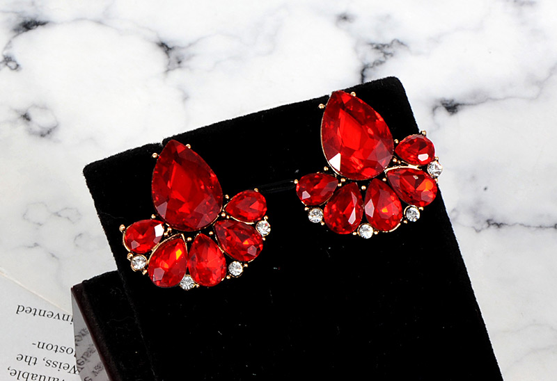 Fashion Red Water Drop Shape Diamond Decorated Earrings,Stud Earrings