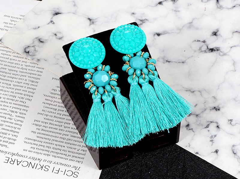 Fashion Blue Round Shape Design Tassel Earrings,Drop Earrings