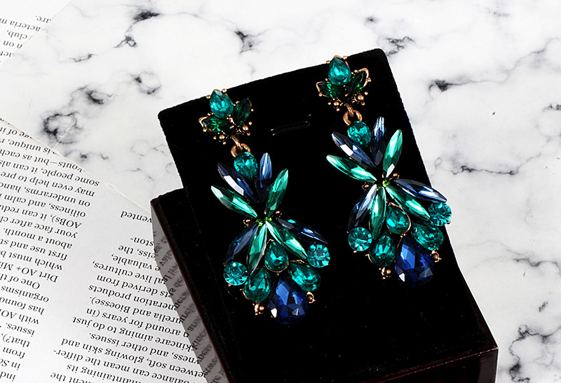 Fashion Blue Geometric Shape Diamond Decorated Earrings,Drop Earrings