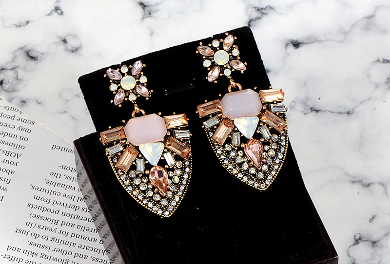 Fashion Champagne Geometric Shape Diamond Decorated Earrings,Drop Earrings