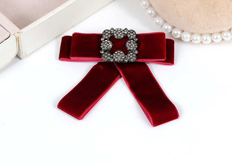 Fashion Claret Red Diamond Decorated Bowknot Brooch,Korean Brooches