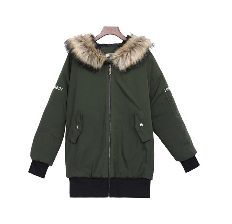 Fashion Olive Embroidery Letter Decorated Thicken Jacket,Coat-Jacket