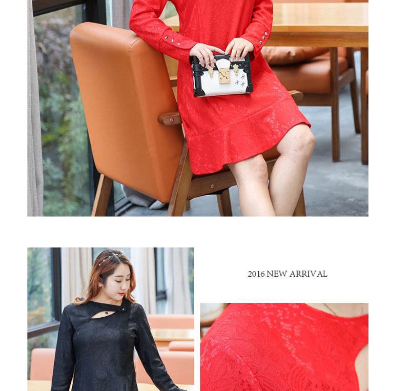 Fashion Red Pure Color Decorated Long Sleeves Dress,Mini & Short Dresses