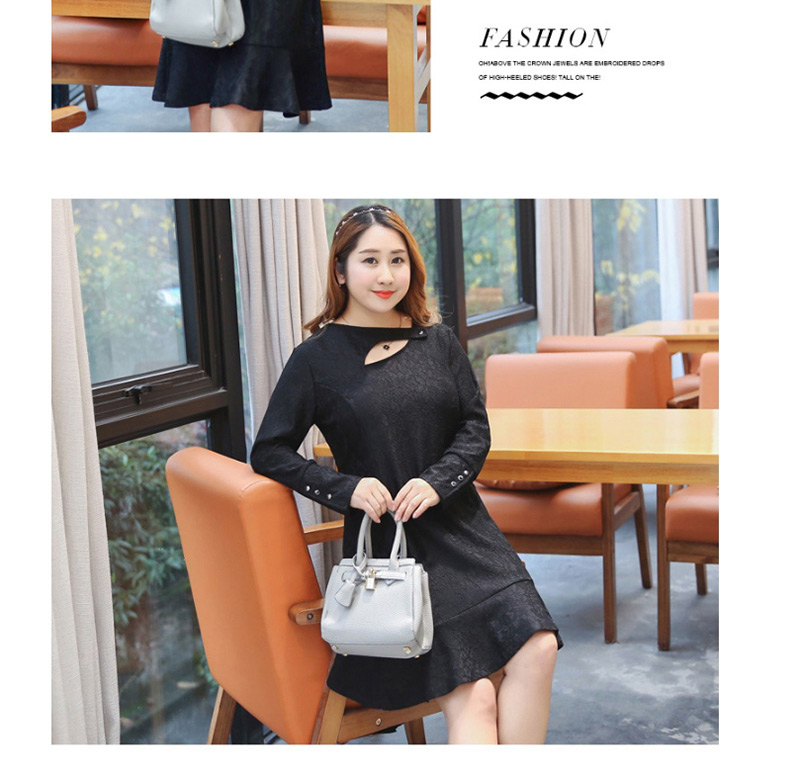 Fashion Black Pure Color Decorated Long Sleeves Dress,Mini & Short Dresses