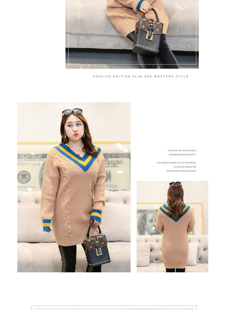 Fashion Brown V Neckline Design Long Sleeves Dress,Sweater